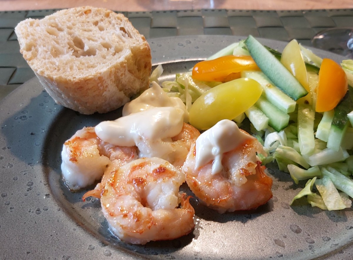 Store rejer med citron/hvidløgsmayo