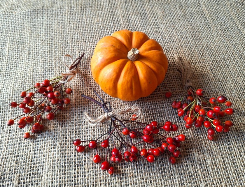 Bordpynt med Mariebær og minigræskar