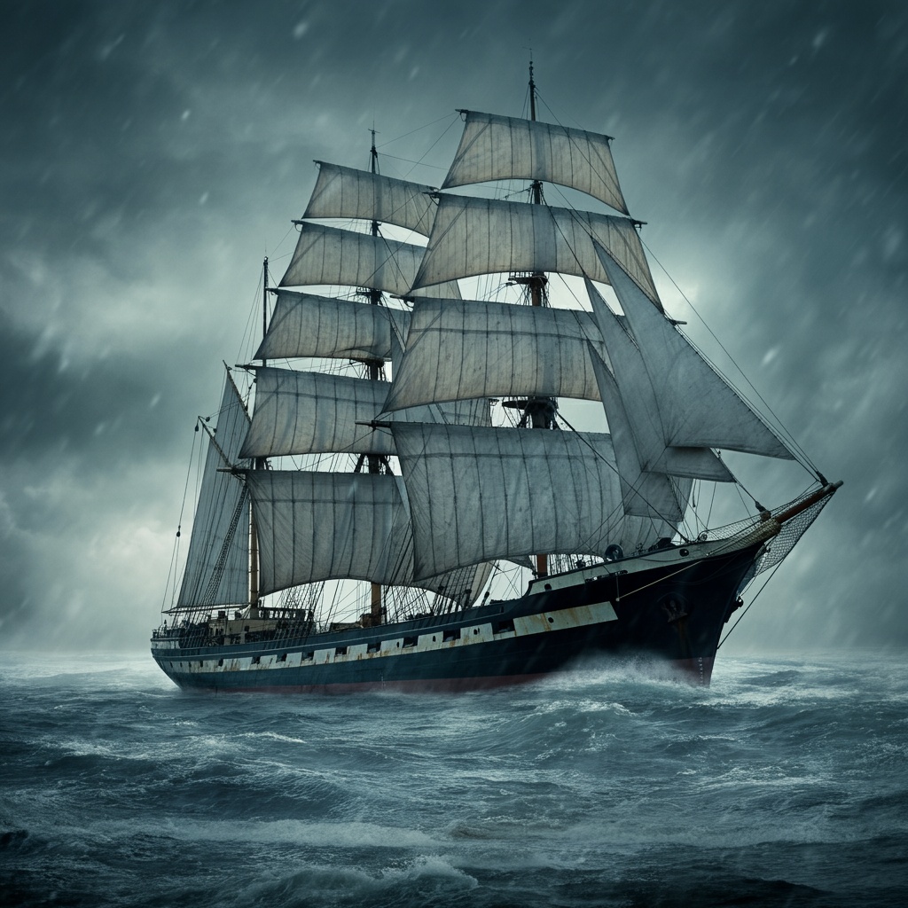 Sejlskib i vinterstorm